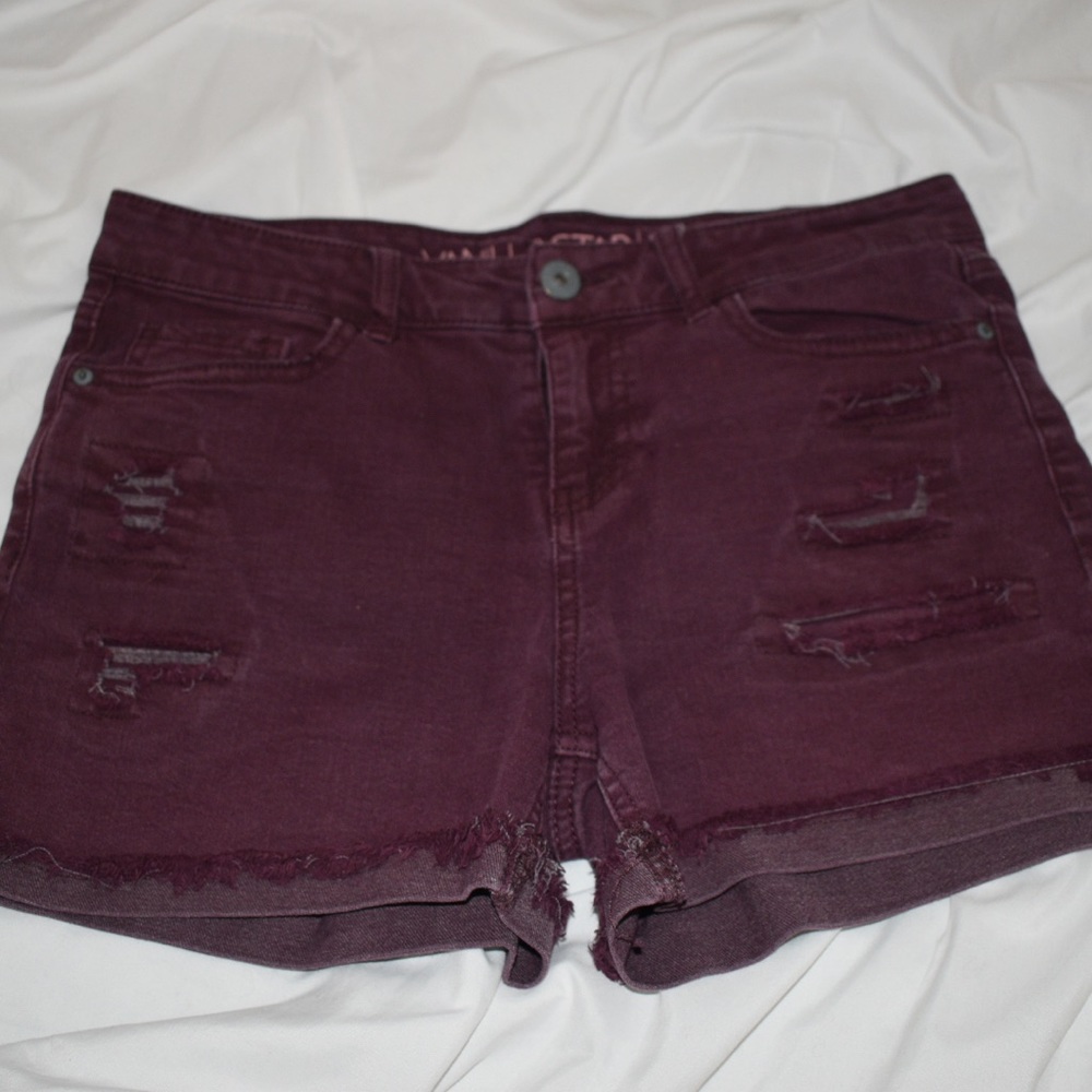 Maroon distressed shorts